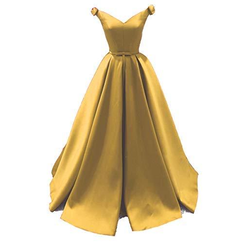 Off The Shoulder V Neck Long Formal Prom Evening Dresses Party Gowns Gold US 12