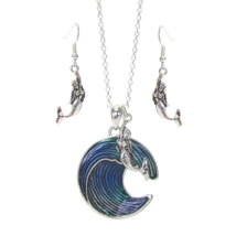 Mermaid and Wave Necklace and Earrings Set Silver - £10.37 GBP
