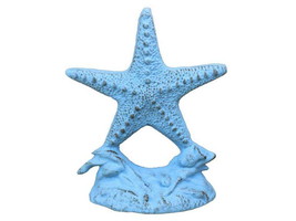Rustic Light Blue Cast Iron Starfish Door Stopper 11&quot; - £49.30 GBP