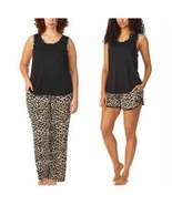 Betsey Johnson 3 Pc Lounge Pajama Set Leopard Black/Multi Women&#39;s Sz S-M... - $24.92