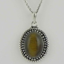 Solid 925 Sterling Silver Tiger Eye Pendant Necklace Women PSV-2087 - £30.56 GBP+