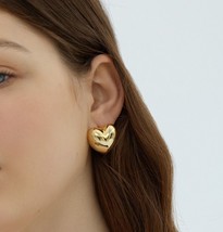 18k Yellow Gold Plated 23mm Heart Stud Women Jewelry Gift Big Heart Earring - £70.50 GBP