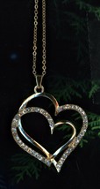 Leaf Infinity Love Double Heart Gold Pendant Necklace Crystal Jewelry Gifts  - £22.11 GBP
