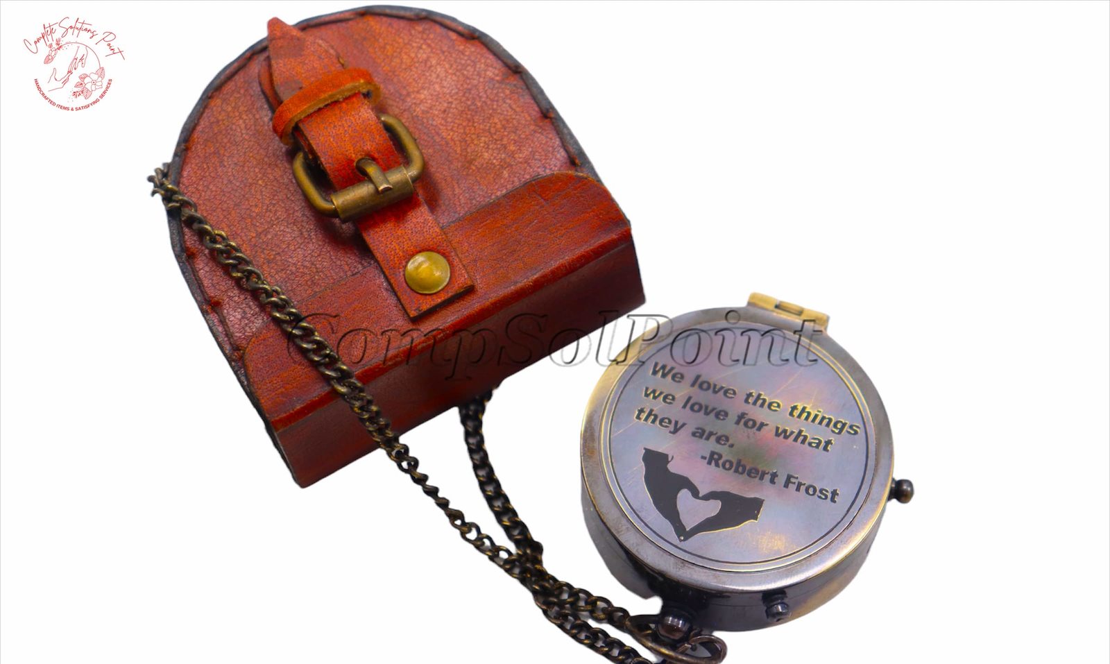 Antique Flat Pocket Compass with Lovely Quote of Robert Frost || (Antique Black  - £35.96 GBP
