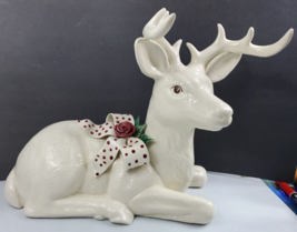 VTG HTF LARGE SITTING CHRISTMAS PORCELAIN STAG DEER FIGURINE 16Tx14L - £47.78 GBP