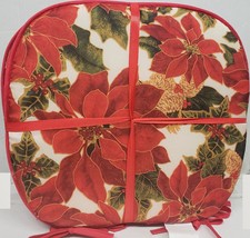 SET OF 4 CHAIR CUSHION PADS w/ties, 15x15&quot;, CHRISTMAS POINSETTIA FLOWERS... - £18.68 GBP