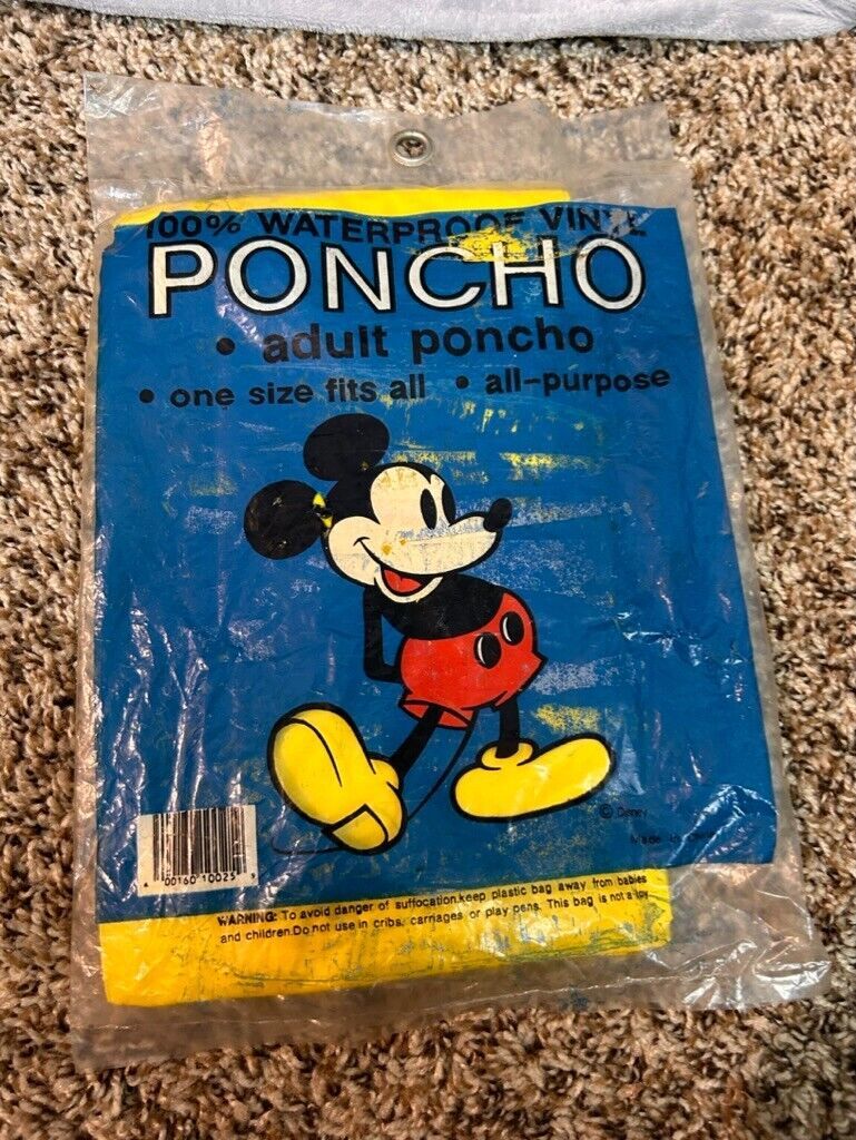 Vintage Mickey Mouse Adult Rain Poncho Disneyland World Park Exclusive 80's 90's - $10.98