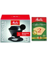 Melitta Pour Over Coffee Cone Brewer &amp; #2 Filter Natural Brown Combo Set... - $28.99