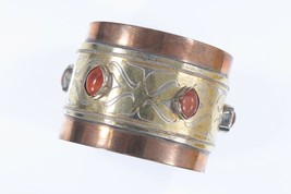 Antique Wide Turkmen Turkoman Carnelian Silver Copper GP Cuff Bracelet - $571.73