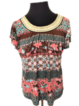 Dressbarn Blouse Women&#39;s Size PXL Multicolor Paisley Beaded Boho Pullove... - $15.84