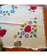Vintage Hand Painted 53&quot; X 53&quot; Flowered Tablecloth New/tags Colonial Art... - £49.11 GBP