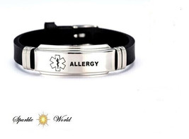 Allergy Medical Alert Bracelet, Wristband Stainless Steel Adjustable - £6.69 GBP