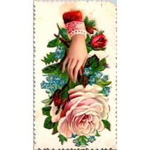 Two Antique Victorian Calling Card, Embossed Die Cut Flowers with Hand of Friend - £7.02 GBP