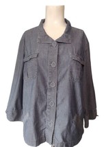 Chicos Chambray Button Up Shirt Sz 2 Large Blue Pockets Slit Sleeves READ  - £13.44 GBP
