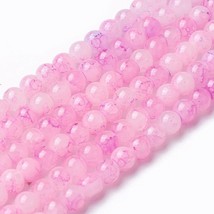 Baking Painted round Glass Beads  lot of 5 strands 4mm  Pink  31&quot; long  PK7 - £4.94 GBP