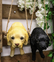 Set Of 2 Lifelike Golden Retriever Puppy Dogs On Branch Swing Hanger Wal... - £39.22 GBP
