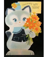 VINTAGE 1960&#39;s AMERICAN GREETING Card Diecut BIRTHDAY cat kittens flowers - €9,43 EUR
