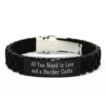 Unique Border Collie Dog Black Glidelock Clasp Bracelet, All You Need is Love an - £15.83 GBP