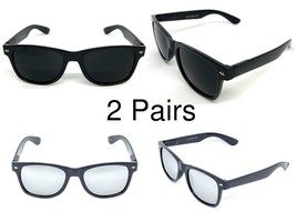 2 MEN Sunglasses Square Super Dark Black &amp; Silver Mirror lens bundle - £14.31 GBP