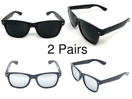 2 MEN Sunglasses Square Super Dark Black &amp; Silver Mirror lens bundle - £14.03 GBP