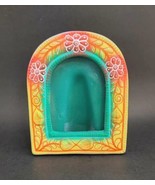 Terracotta Mexican Folk Art Hand Painted Photo Frame Floral Green Orange... - £12.35 GBP