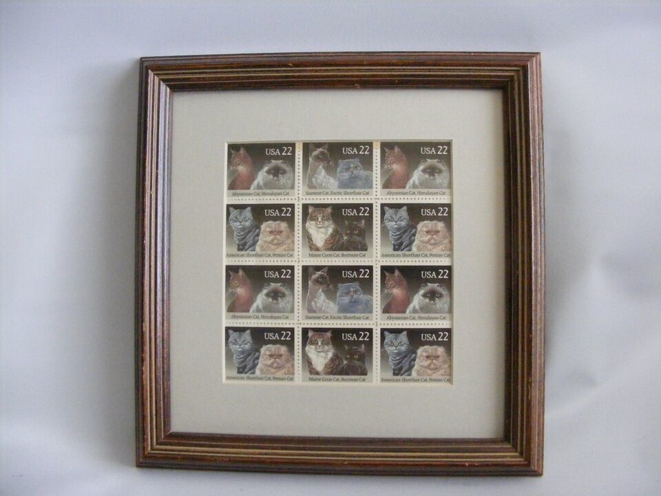 USPS Framed Various Breeds Cats Postage Stamps Set 12” X 12” - $26.14