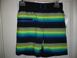 Wonder Nation Boys Swim Trunks X-Small (4-5) Black Stripe  UPF 50+  NEW - $12.48