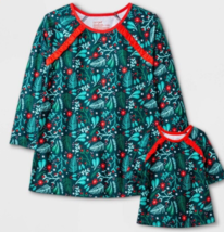 NWT Toddler Girl Doll And Me Night Gown Cat &amp; Jack Green Festive Floral, 3T - £6.32 GBP