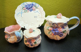 Victorian Lace  Collection by FITZ &amp; FLOYD Hydrangea 4 pc Tea Set 1993 Vintage - $170.25