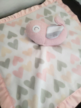 Cloud Island Knit Bird Baby Security Blanket Pink Gray Hearts Lovey Satin Trim - $20.67
