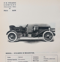 1908 Stearns Model 45 Roadster Print Catalog Advertisement Automobilia F... - $568.44 MXN