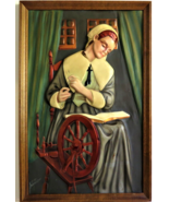 Vintage C.E. PEARSON Embossed Painted Repousse Copper Picture Pilgrim Woman - $15.19