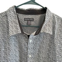 GEOFFREY BEENE Mens Gray &amp; White AOP Fish Swimming Button Front Shirt Sz... - $26.60