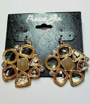 Franco Gia Gold Tone Earrings Rhinestones French Wire Cluster Shapes  #56 - £14.18 GBP