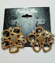 Franco Gia Gold Tone Earrings Rhinestones French Wire Cluster Shapes  #56 - £13.98 GBP