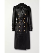 Elegante gabardina negra hecha a mano abrigo formal piel de cordero genu... - $4,248.32 MXN+