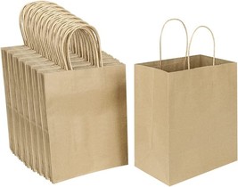 100 Pcs Brown 8x4.75x10 Medium Gift Bags with Handles, Birthday Gift Bags - £25.85 GBP