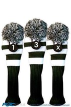 1 3 x Classico Verde Bianco Knit Pom Mazza da Golf Copricapo Vintage Cover per - £22.85 GBP