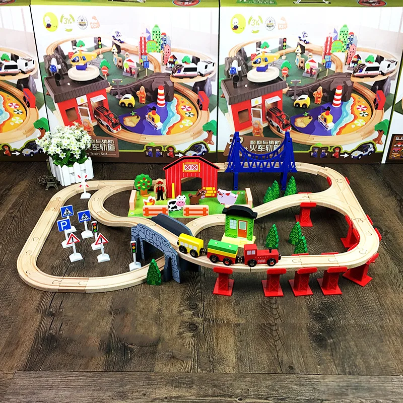 2019 Hot Selling 82 Pcs Wooden Train Track Set Beech Rail Car Track Assembl - £114.75 GBP