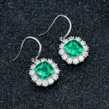 4.0Ct Cushion Simulated Green Emerald Drop/Dangle Earrings 14K White Gold Plated - £100.18 GBP