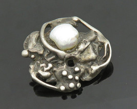 925 Sterling Silver - Vintage Shiny Pearl Brutalist Sculpted Brooch Pin - BP7831 - £73.39 GBP