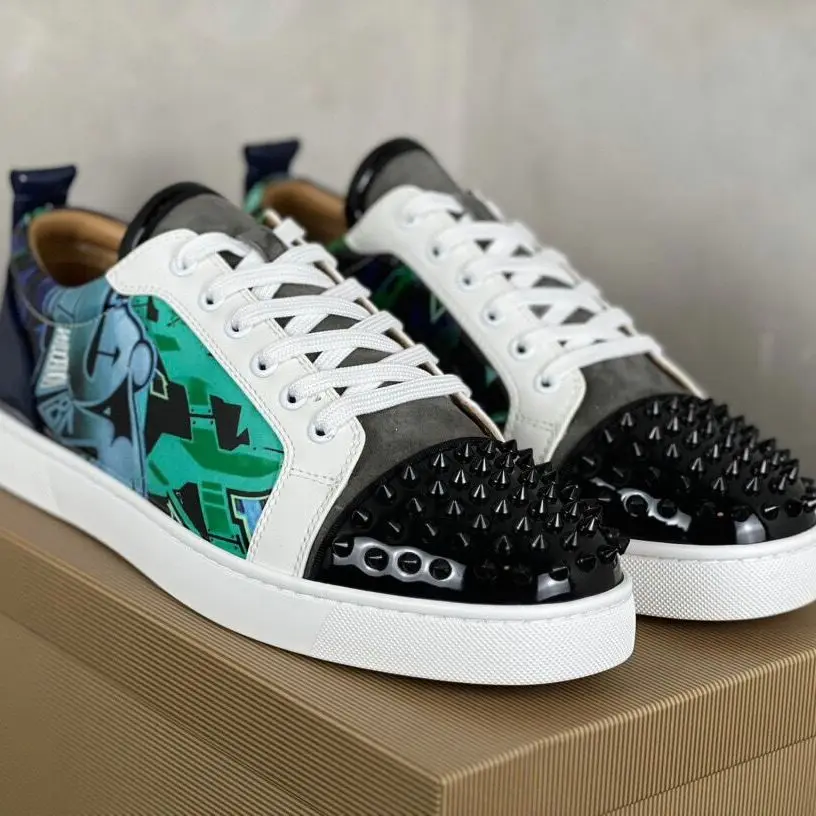 Couple shoes designer casual blue green gradient colorblock leather sneakers party gift thumb200