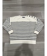 LAUREN RALPH LAUREN Cream &amp; Navy Striped Nautical Sweater Pima Cotton sz... - $29.69