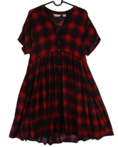 Anthropologie 11.1 Tylho Plaid Red Black Short Sleeve Button Dress Womens - £27.23 GBP