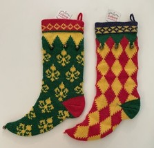 Vintage Set of 2 FIGI Jester Knit Christmas Stocking 15.5&quot; New with Tags 1999 - £19.59 GBP