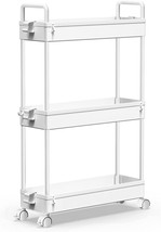 White Solejazz Slim Storage Cart, 3 Tier Bathroom Cart Organizer, Narrow... - $32.97