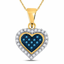10kt Yellow Gold Womens Round Blue Color Enhanced Diamond Heart Pendant 1/8 Cttw - £128.12 GBP