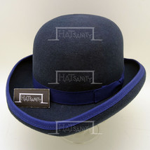 HATsanity KIDs Retro Wool Felt Formal Dura Bowler Hat - Navy Blue - $50.00