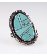 Exquis Fred Maloney Turquoise Incrustation Argent Sterling Bague Sz: 7.50 - $226.27 CAD