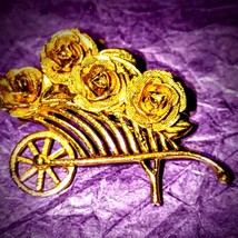 Beautiful Vintage Brooks floral Brooch~Flowers in Wheelbarrow - £15.62 GBP